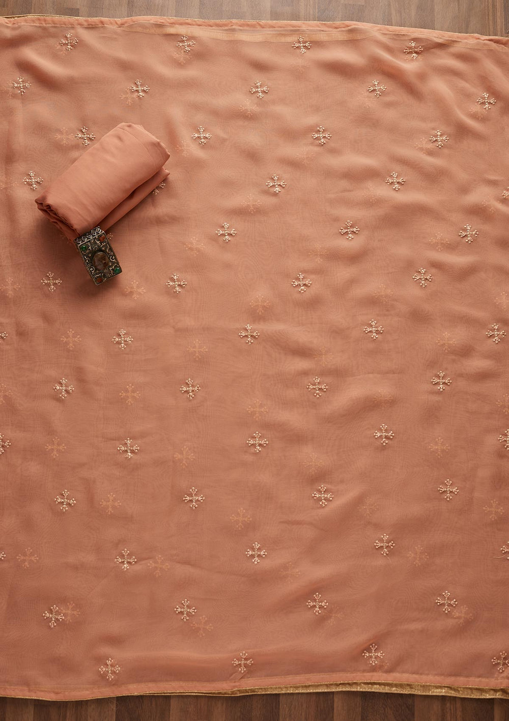 Peach Cutdana Georgette Designer Unstitched Salwar Suit - Koskii