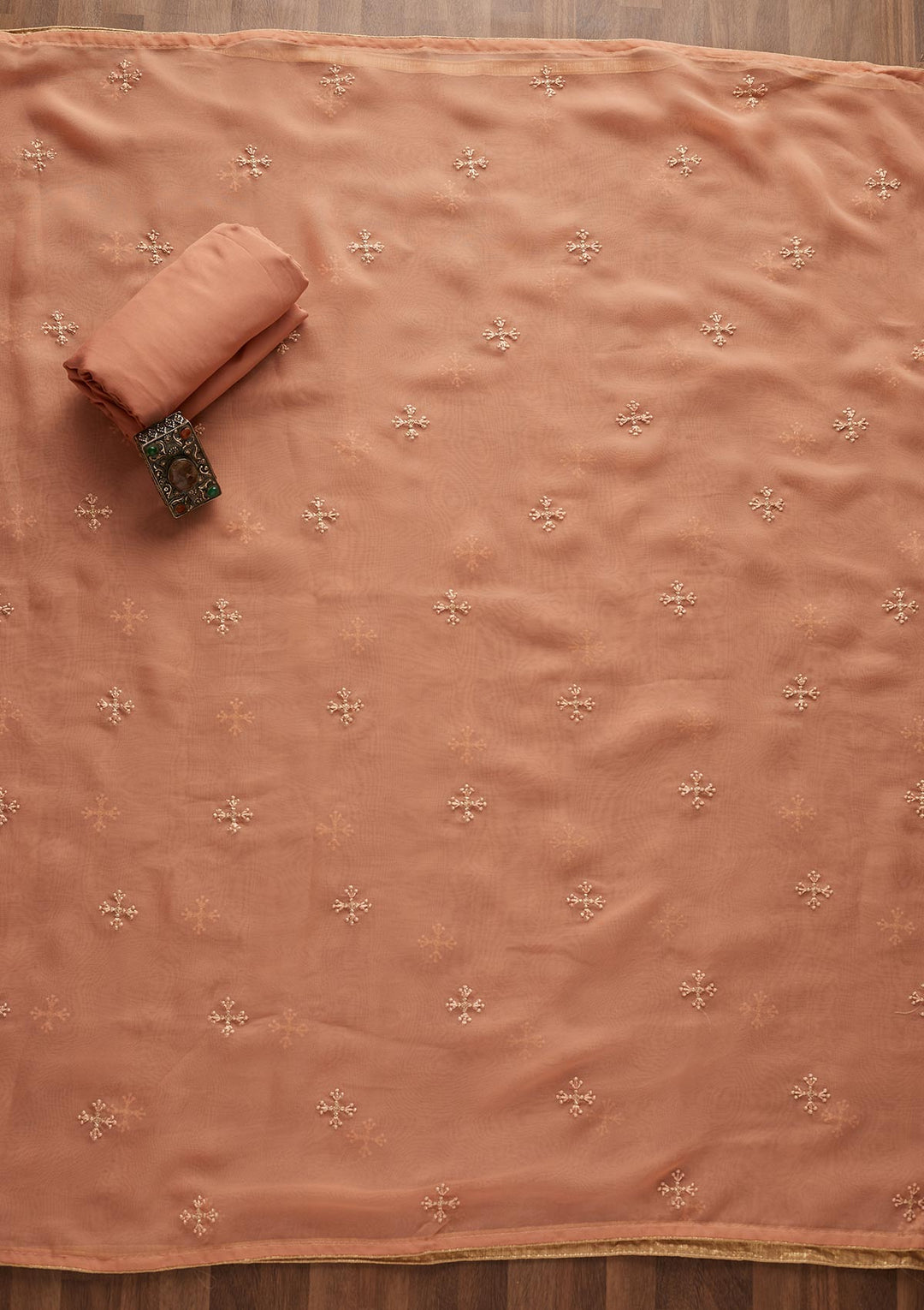 Peach Cutdana Georgette Designer Unstitched Salwar Suit - Koskii