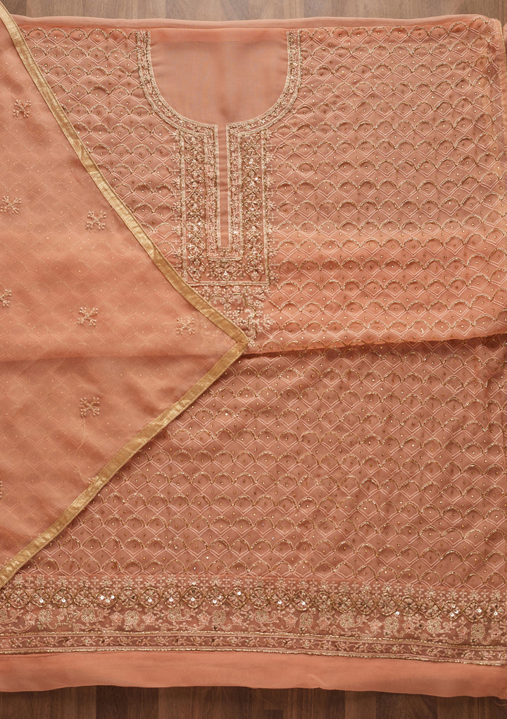Peach Cutdana Georgette Designer Unstitched Salwar Suit - Koskii