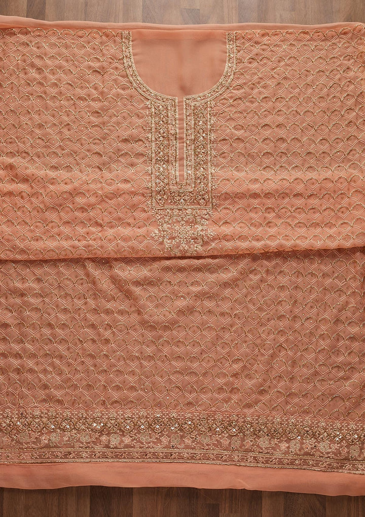 Peach Cutdana Georgette Designer Unstitched Salwar Suit - Koskii