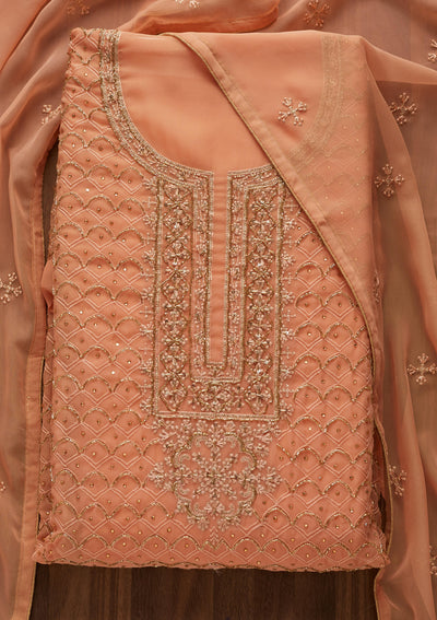 Peach Cutdana Georgette Designer Unstitched Salwar Suit - Koskii