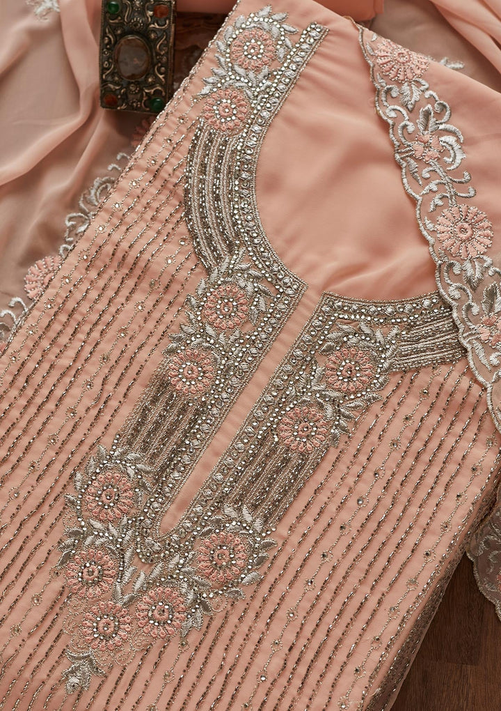 Peach Cutdana Georgette Designer Unstitched Salwar Suit - Koskii