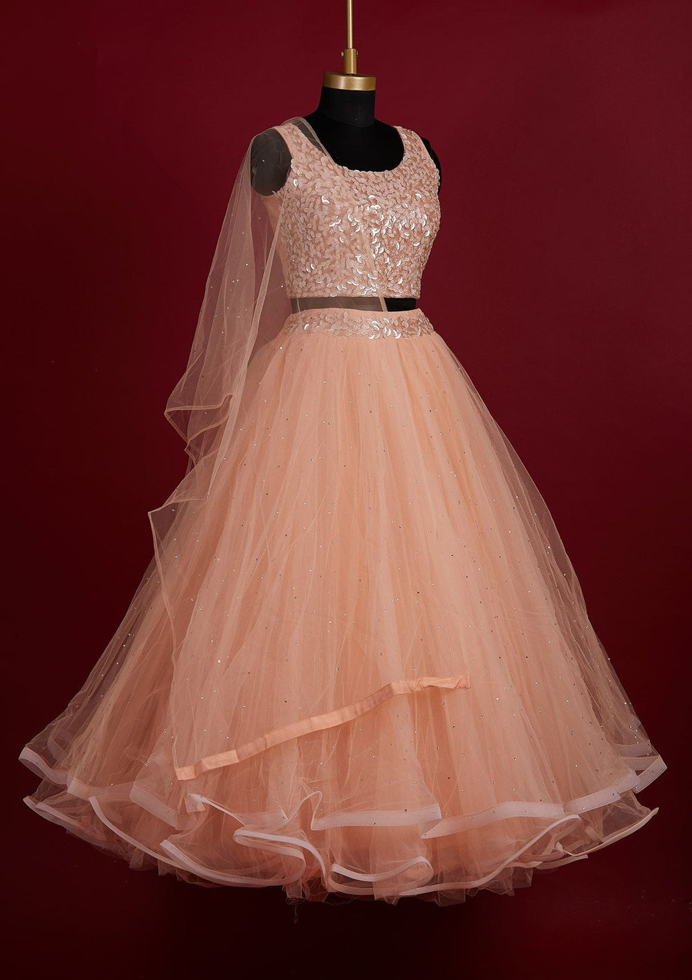 Peach Cutdana Net Designer Lehenga - Koskii
