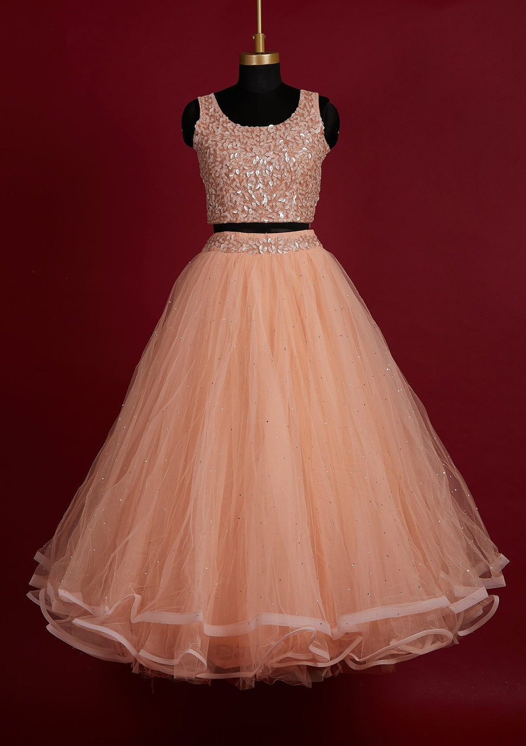 Peach Cutdana Net Designer Lehenga - Koskii