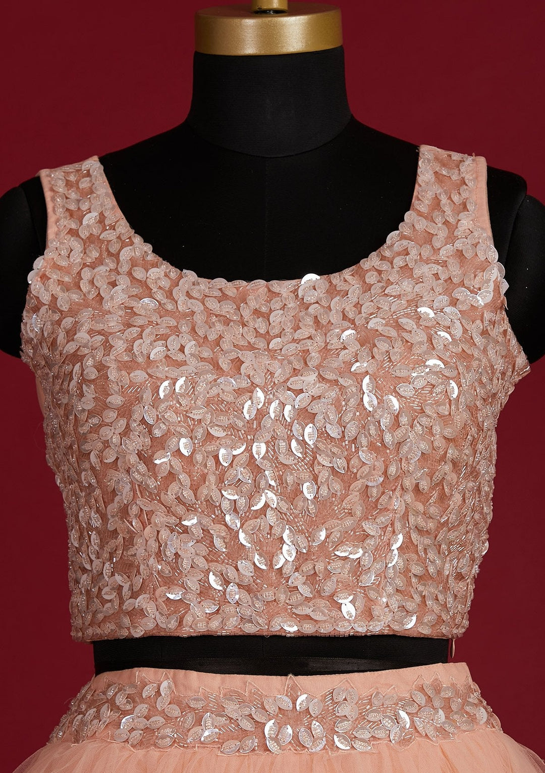 Peach Cutdana Net Designer Lehenga - Koskii