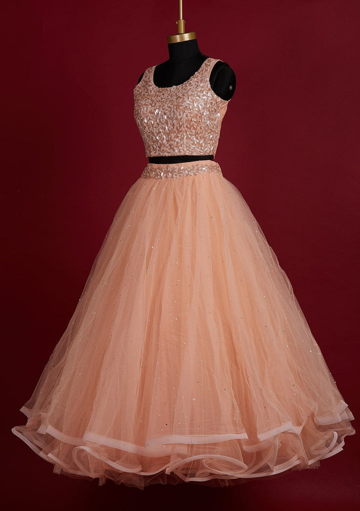 Peach Cutdana Net Designer Lehenga - Koskii