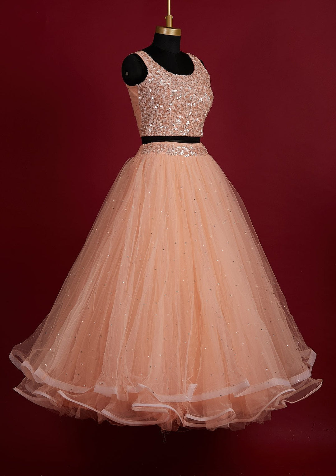Peach Cutdana Net Designer Lehenga - Koskii