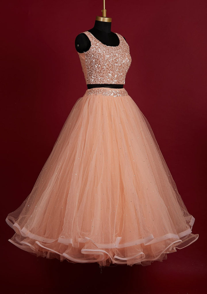 Peach Cutdana Net Designer Lehenga - Koskii