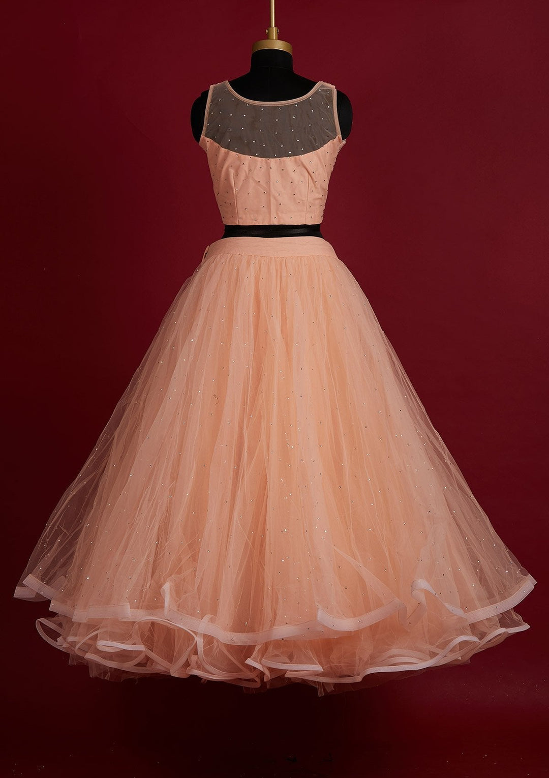 Peach Cutdana Net Designer Lehenga - Koskii