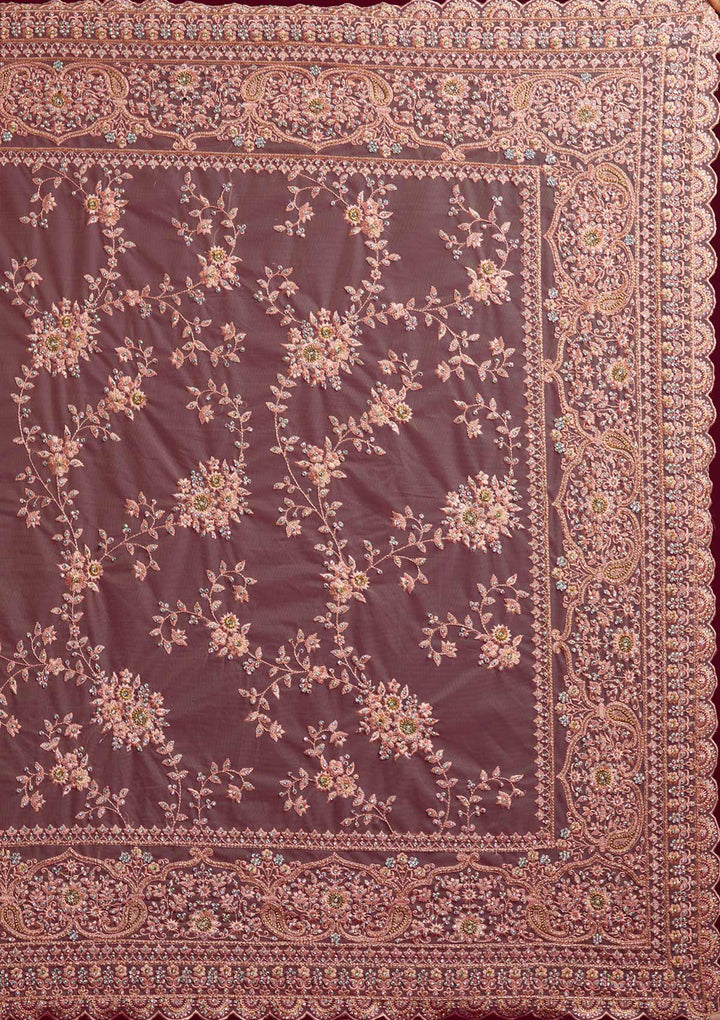 Peach Cutdana Net Designer Saree - koskii