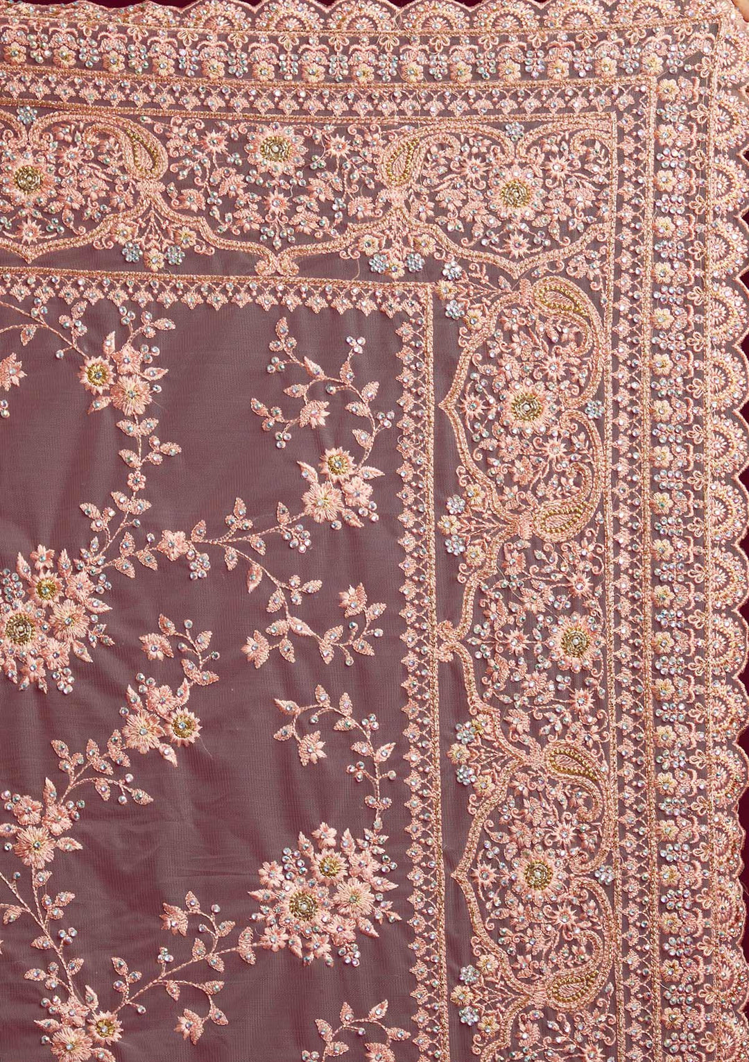 Peach Cutdana Net Designer Saree - koskii