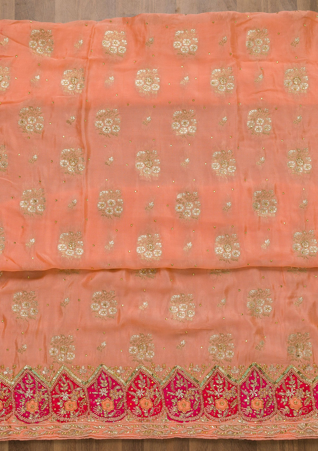Peach Cutdana Semi Crepe Unstitched Salwar Suit-Koskii