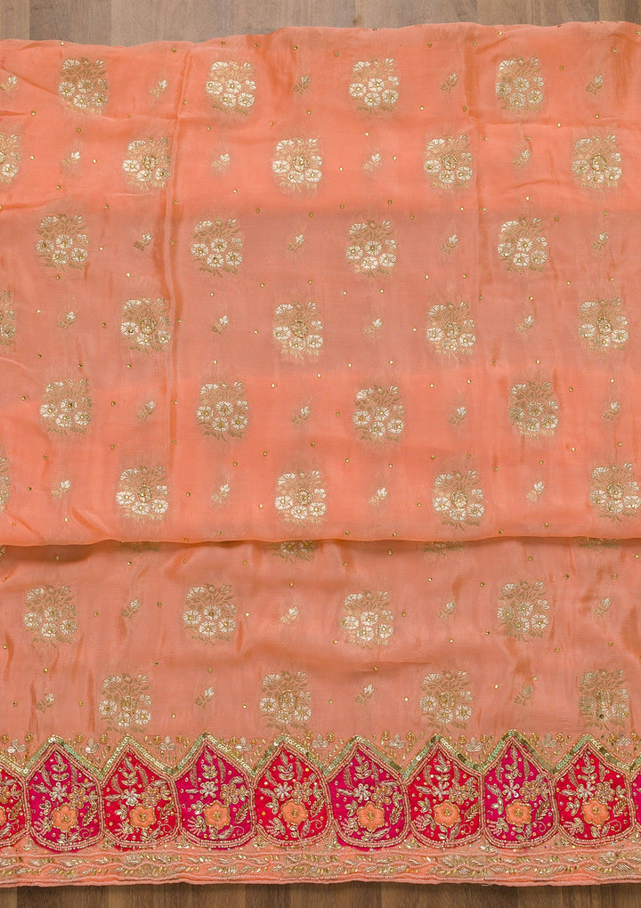 Peach Cutdana Semi Crepe Unstitched Salwar Suit-Koskii