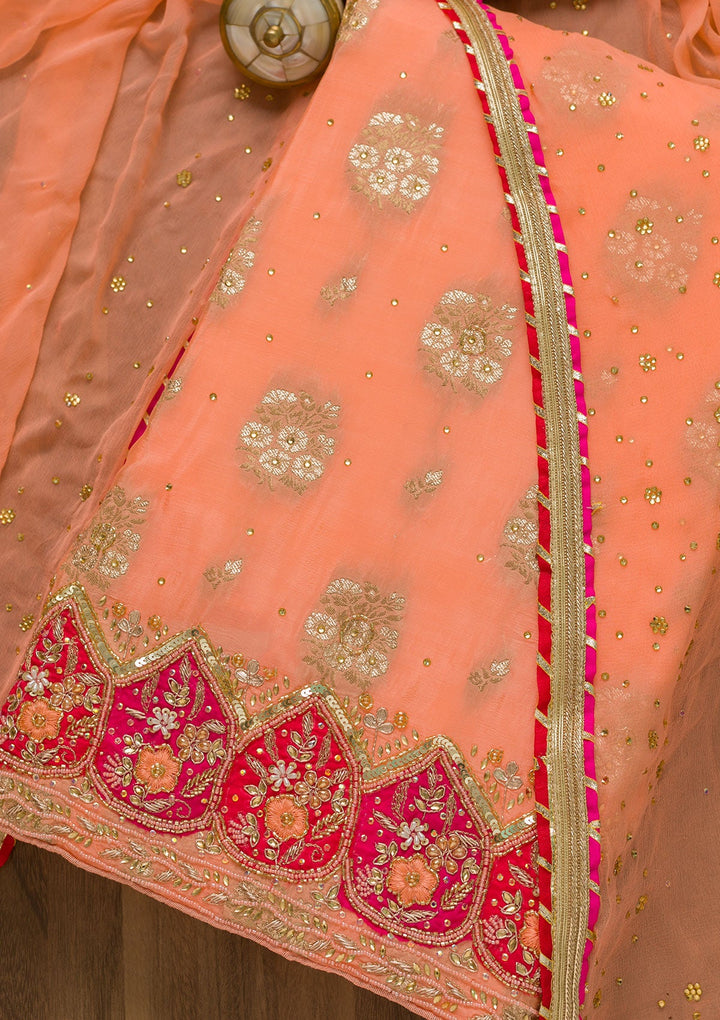 Peach Cutdana Semi Crepe Unstitched Salwar Suit-Koskii