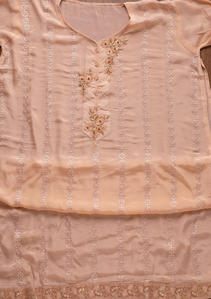 Peach Cutdana Semi Crepe Designer Unstitched Salwar Suit - koskii