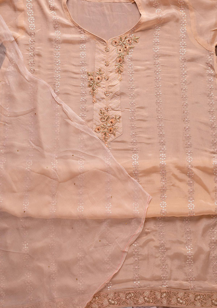 Peach Cutdana Semi Crepe Designer Unstitched Salwar Suit - koskii