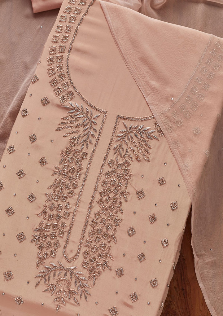 Peach Cutdana Semi Crepe Designer Unstitched Salwar Suit - koskii