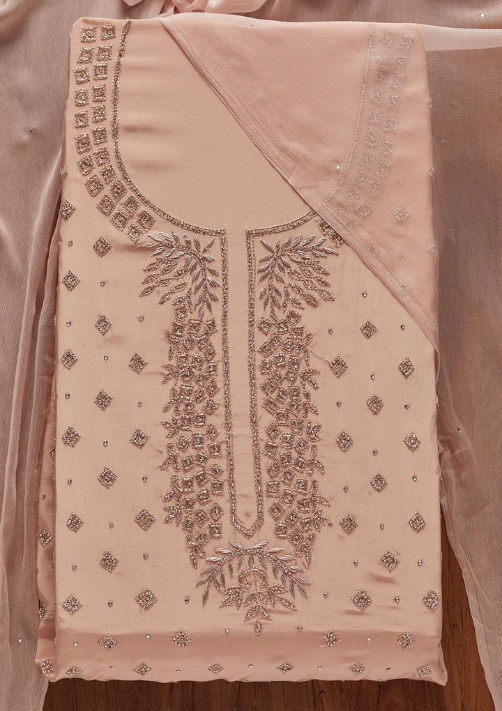 Peach Cutdana Semi Crepe Designer Unstitched Salwar Suit - koskii