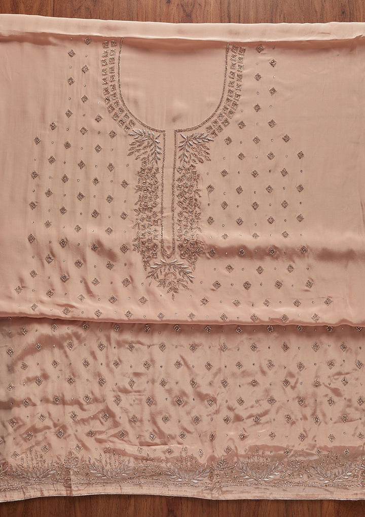 Peach Cutdana Semi Crepe Designer Unstitched Salwar Suit - koskii