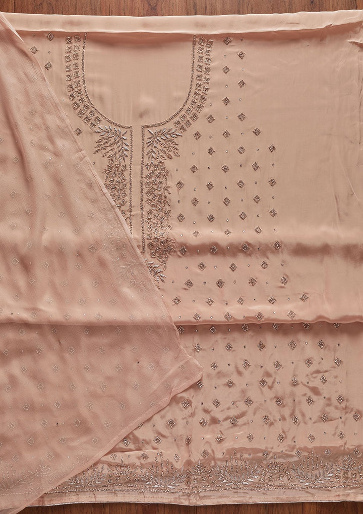 Peach Cutdana Semi Crepe Designer Unstitched Salwar Suit - koskii