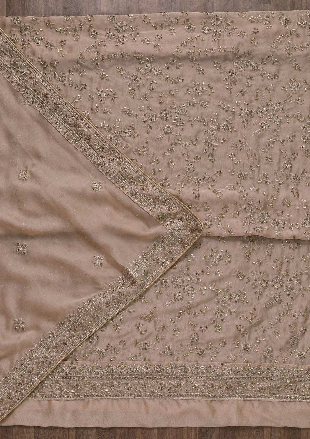 Peach Cutdana Semi Crepe Unstitched Salwar Kameez-Koskii