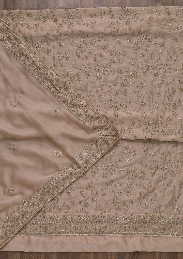 Peach Cutdana Semi Crepe Unstitched Salwar Kameez-Koskii