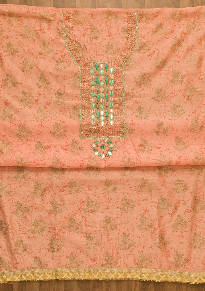 Peach Cutdana Semi Crepe Unstitched Salwar Kameez-Koskii