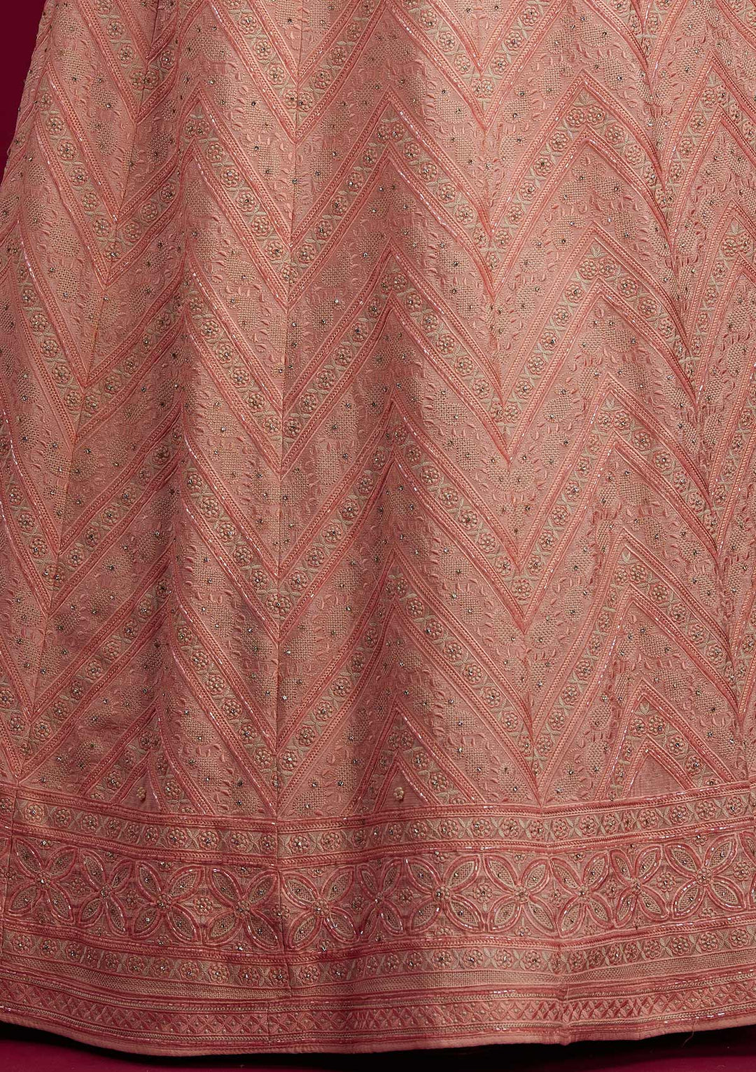 Peach Cutdana Shimmer Designer Semi-Stitched Lehenga - koskii