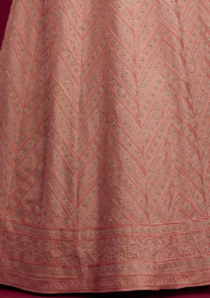 Peach Cutdana Shimmer Designer Semi-Stitched Lehenga - koskii