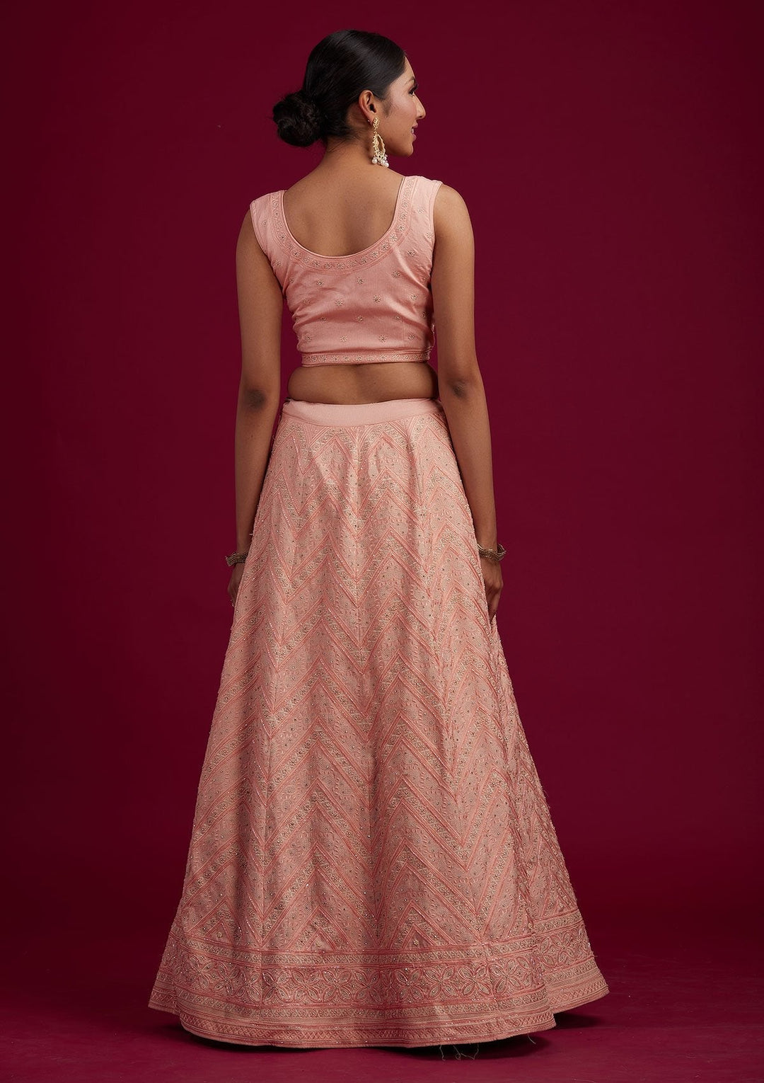 Peach Cutdana Shimmer Designer Semi-Stitched Lehenga - koskii