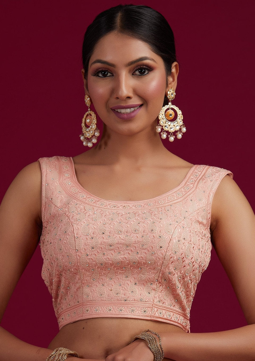 Peach Cutdana Shimmer Designer Semi-Stitched Lehenga - koskii