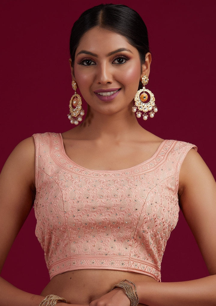 Peach Cutdana Shimmer Designer Semi-Stitched Lehenga - koskii