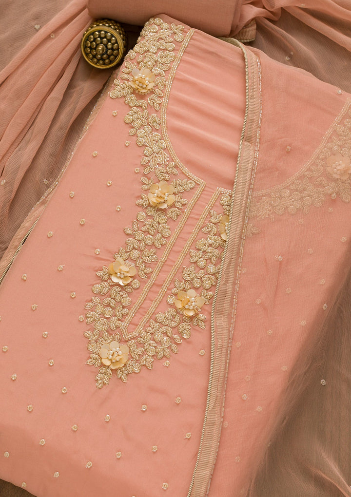 Peach Cutdana Tissue Unstitched Salwar Kameez-Koskii