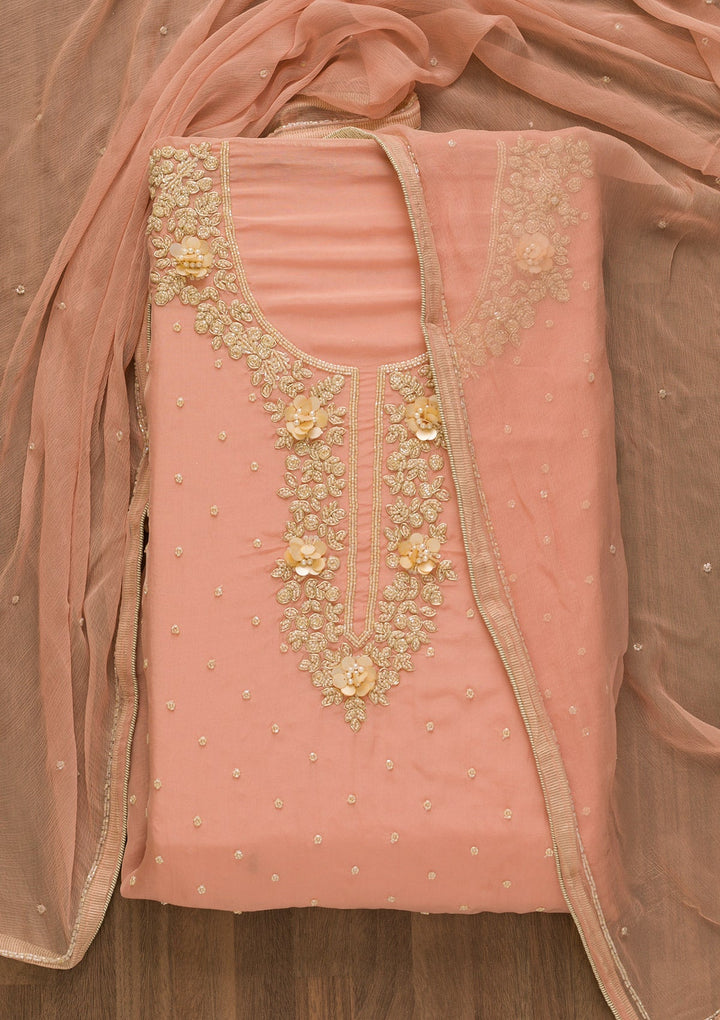Peach Cutdana Tissue Unstitched Salwar Kameez-Koskii