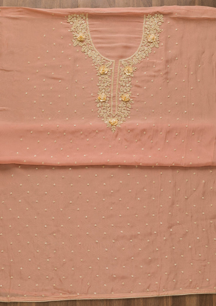 Peach Cutdana Tissue Unstitched Salwar Kameez-Koskii