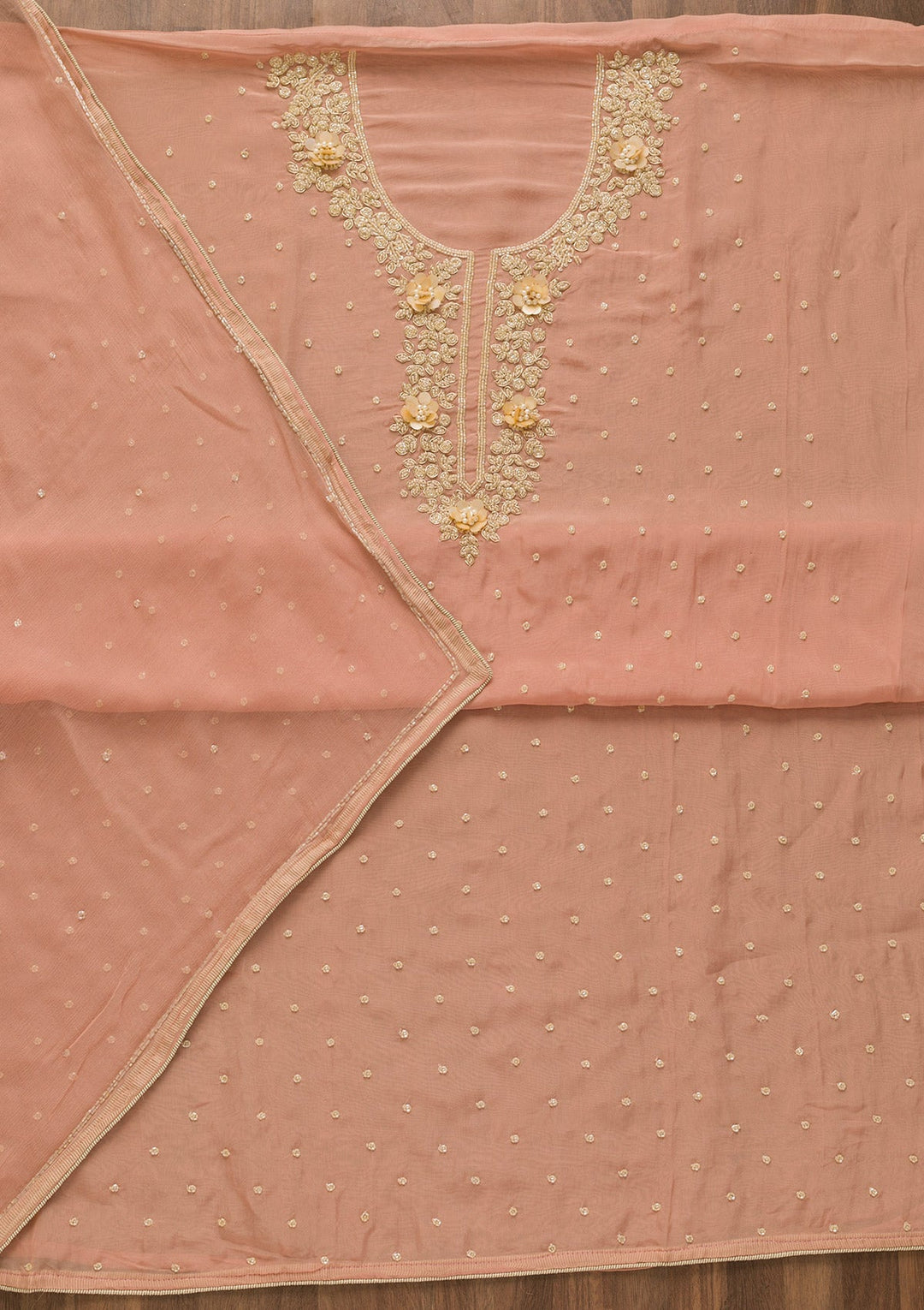 Peach Cutdana Tissue Unstitched Salwar Kameez-Koskii
