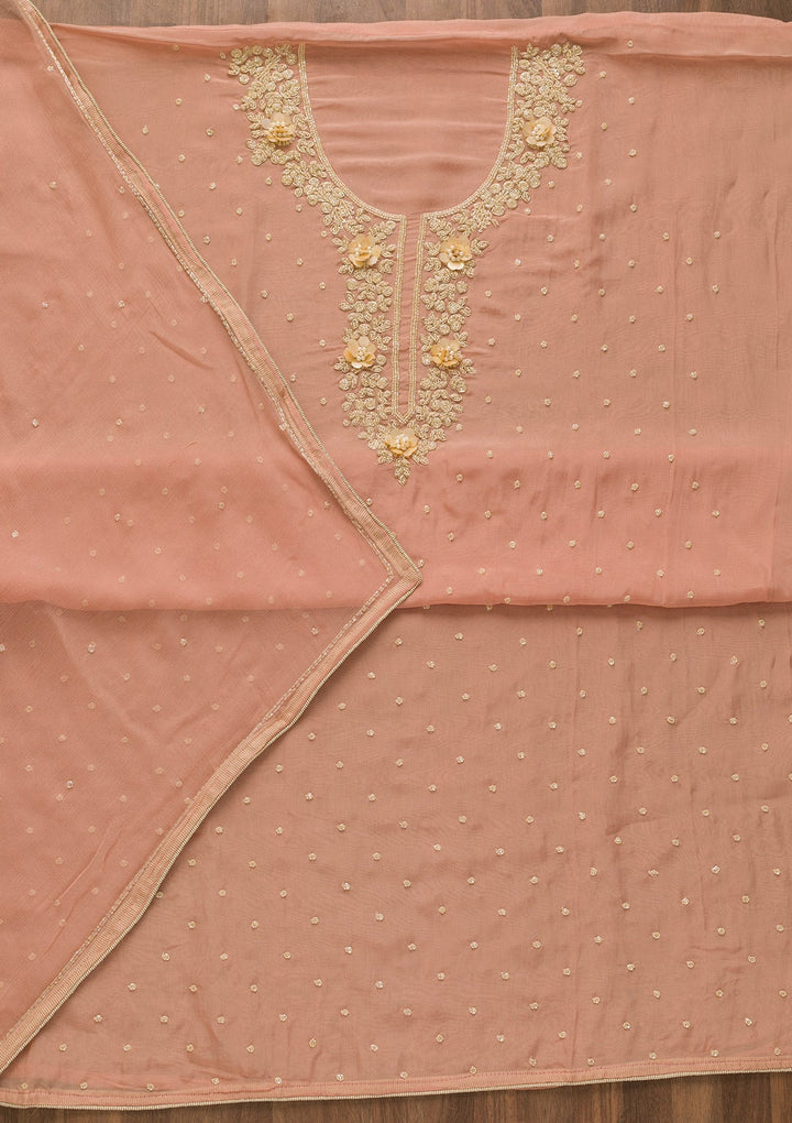 Peach Cutdana Tissue Unstitched Salwar Kameez-Koskii