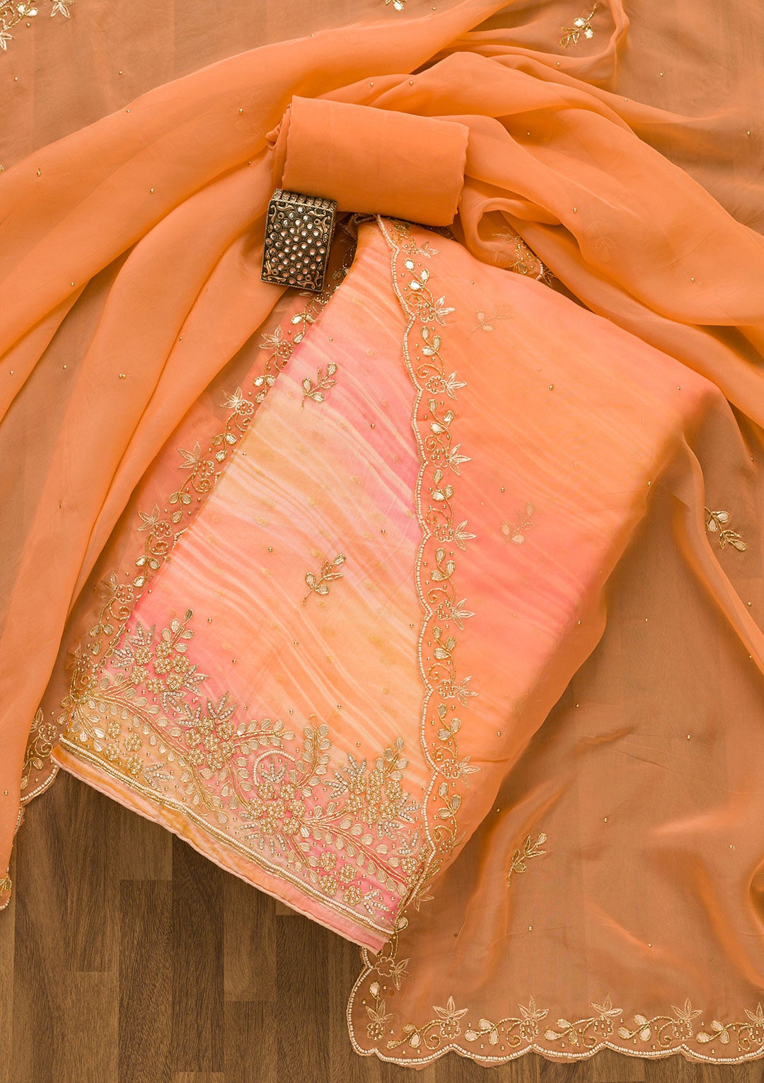 Peach Gotapatti Brocade Salwar Kameez-Koskii