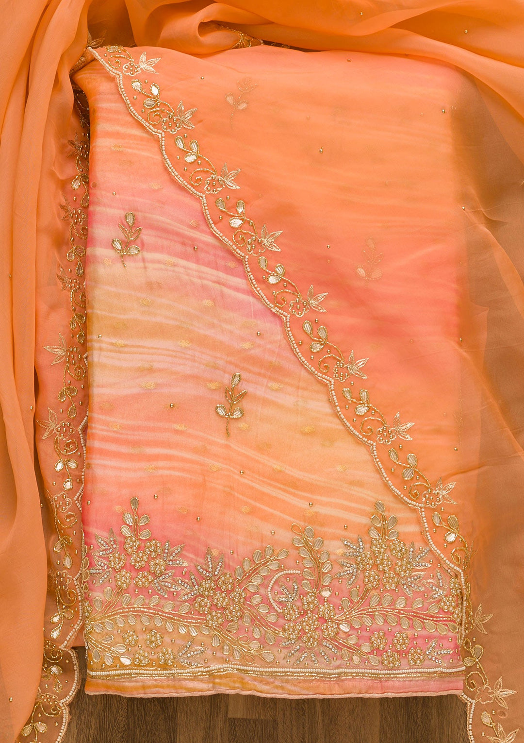 Peach Gotapatti Brocade Salwar Kameez-Koskii