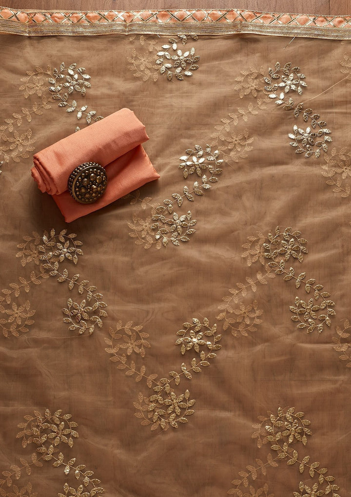 Peach Gotapatti Chanderi Designer Unstitched Salwar Suit - koskii