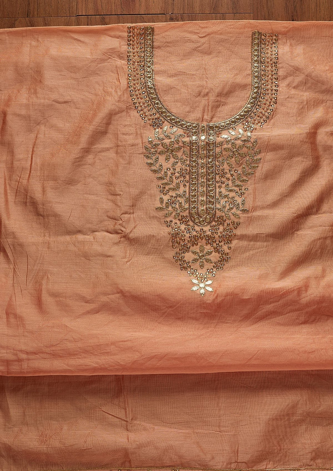 Peach Gotapatti Chanderi Designer Unstitched Salwar Suit - koskii