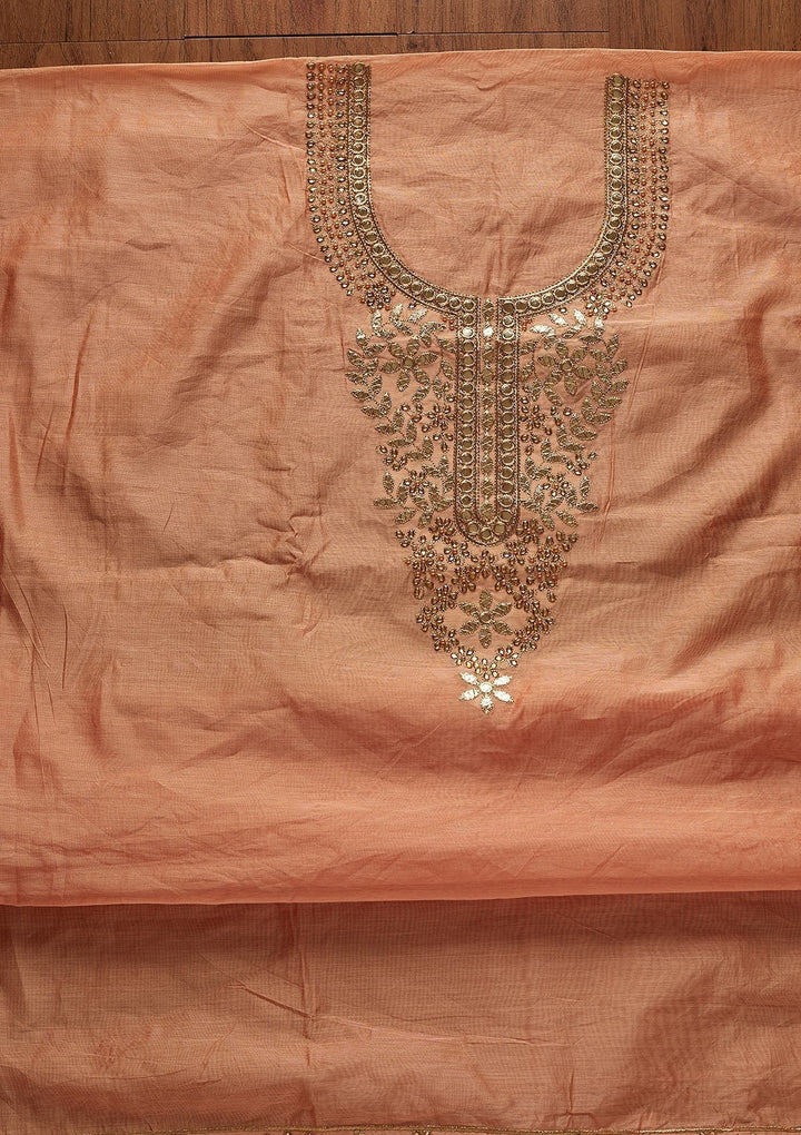 Peach Gotapatti Chanderi Designer Unstitched Salwar Suit - koskii