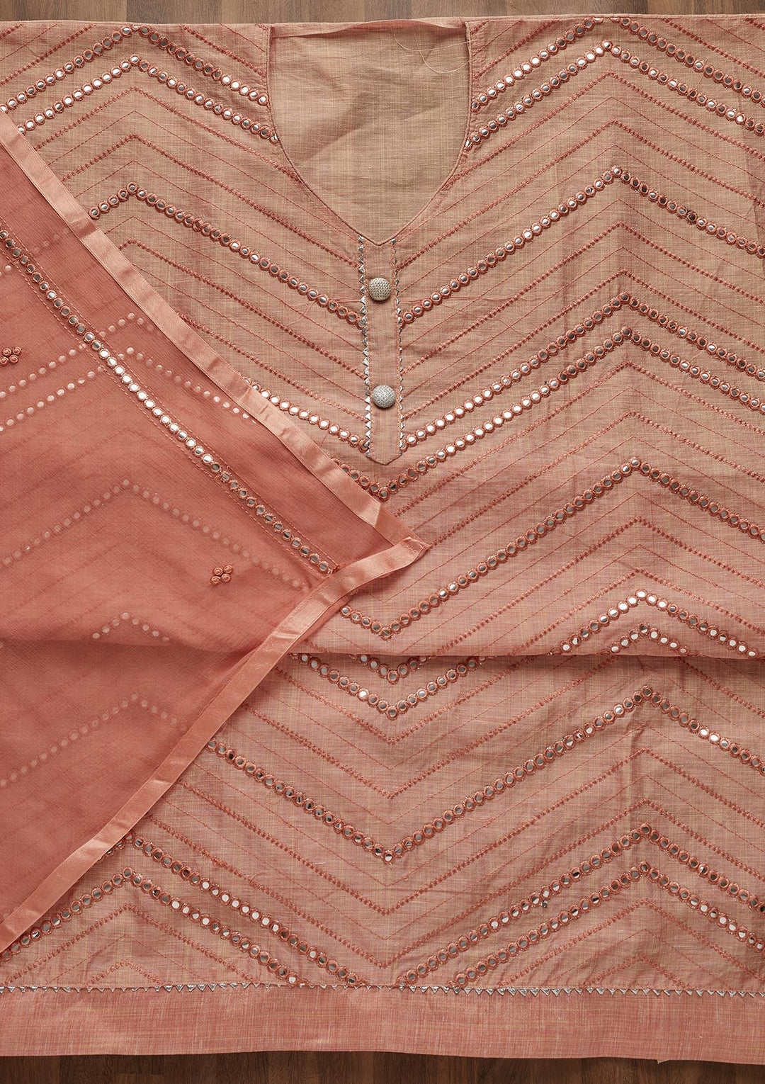 Peach Gotapatti Chanderi Unstitched Salwar Suit-Koskii