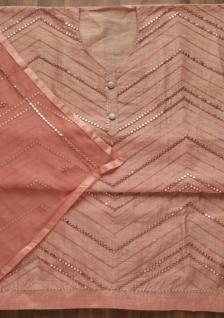 Peach Gotapatti Chanderi Unstitched Salwar Suit-Koskii