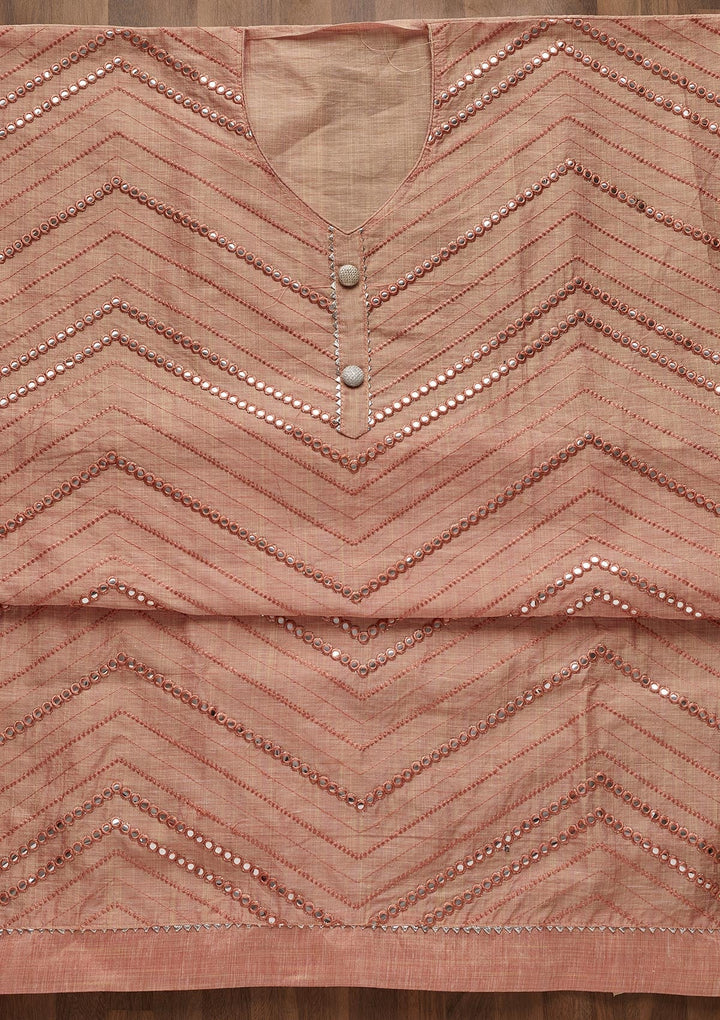 Peach Gotapatti Chanderi Unstitched Salwar Suit-Koskii