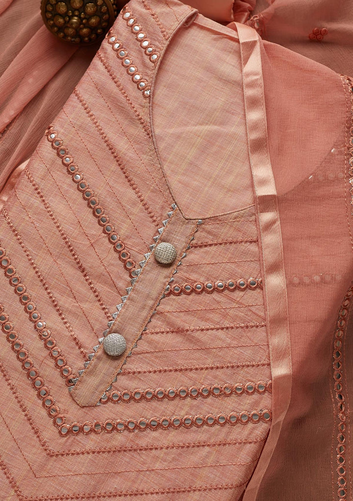 Peach Gotapatti Chanderi Unstitched Salwar Suit-Koskii