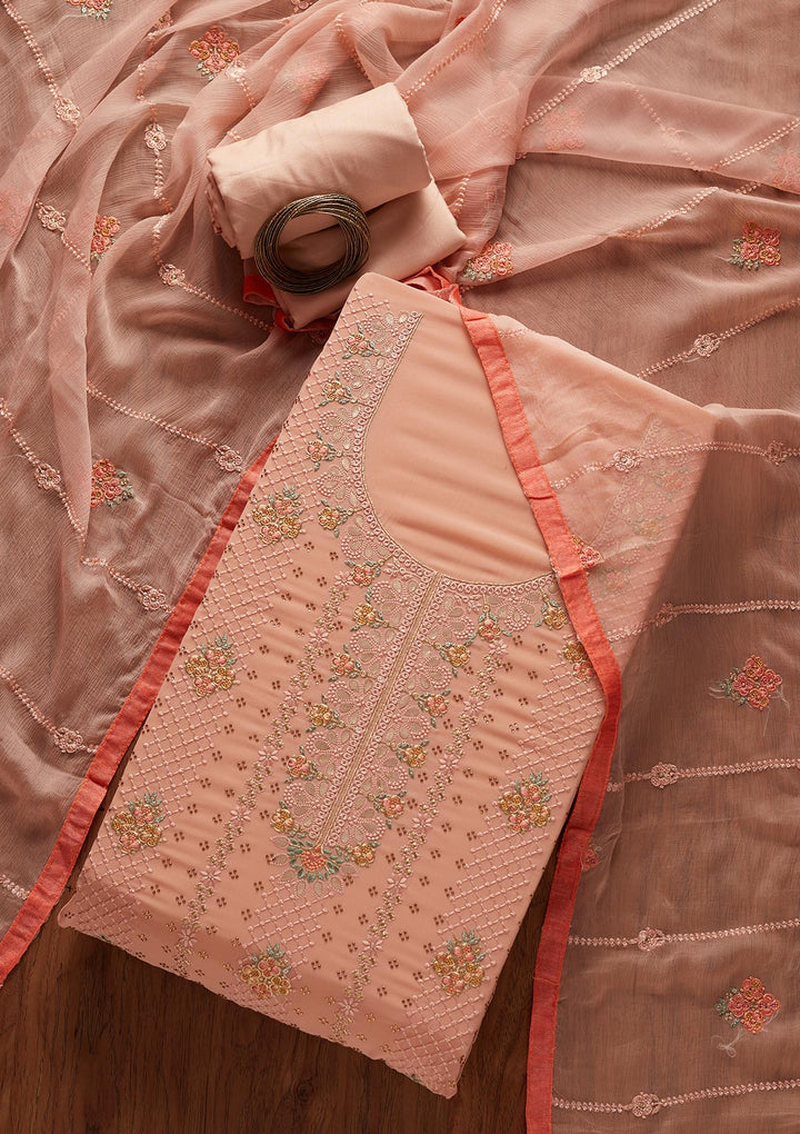 Peach Gotapatti Georgette Designer Unstitched Salwar Suit - koskii