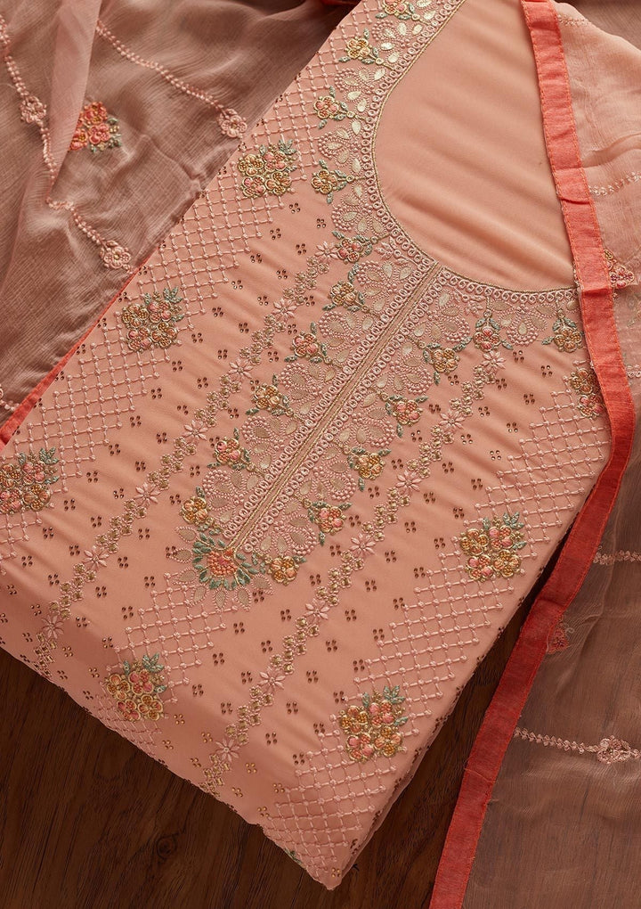 Peach Gotapatti Georgette Designer Unstitched Salwar Suit - koskii