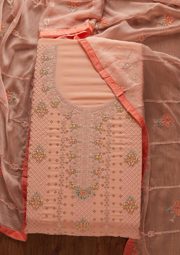 Peach Gotapatti Georgette Designer Unstitched Salwar Suit - koskii