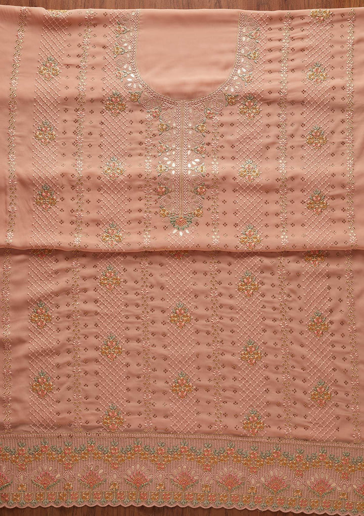 Peach Gotapatti Georgette Designer Unstitched Salwar Suit - koskii
